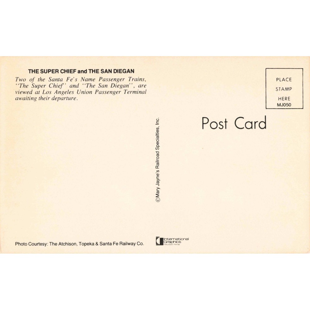 Vintage Santa Fe Super Chief San Diegan Los Angeles Union Terminal Postcard - Picture 2 of 2